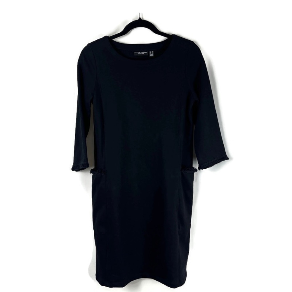 SUSAN GRAVER WEEKEND Washed French Terry Multiples Above Knee Dress Black XS